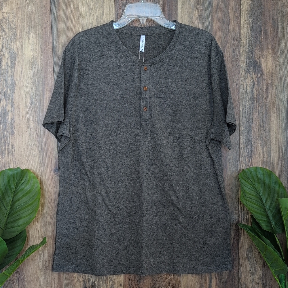 Pegeno XL Men's Gray Short Sleeve 1/4 Button Henley Tee NWT     M290